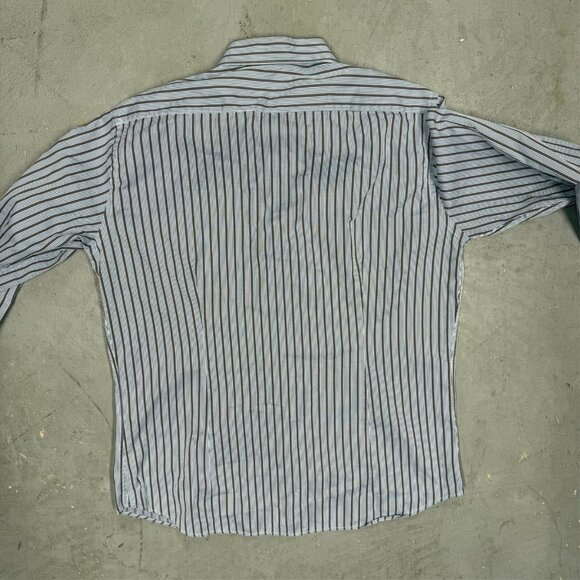 Sand Leisure Striped Dress Shirt Button Up Textured Cotton Large - Picture 9 of 9